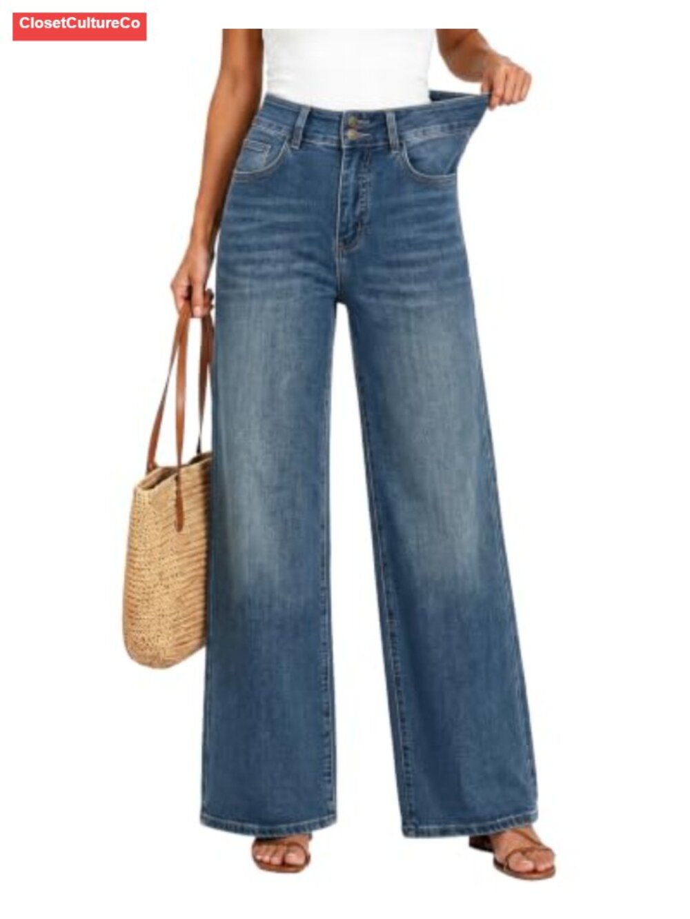 High Waisted Wide Leg Jeans Stretchy Baggy Pants Petite Regular